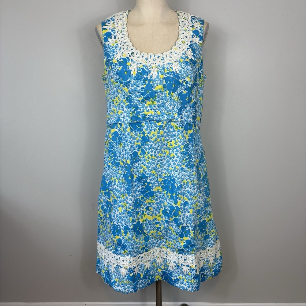 Vtg‎ 70s Lilly Pulitzer The Lilly Floral Dress Sz 14 60s Crochet Lace Cottage